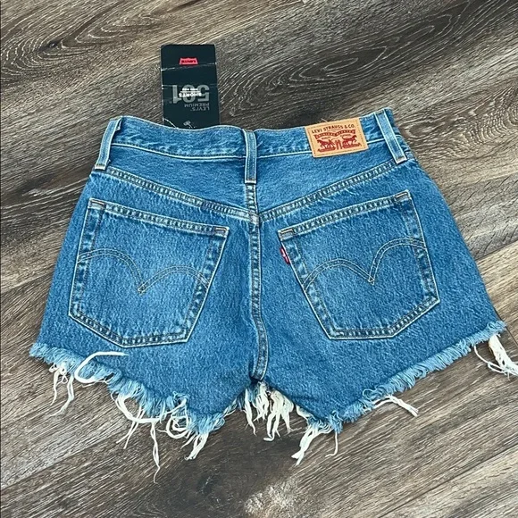 Levi's Light Blue Distressed Denim Jean Shorts - Picture 9 of 12